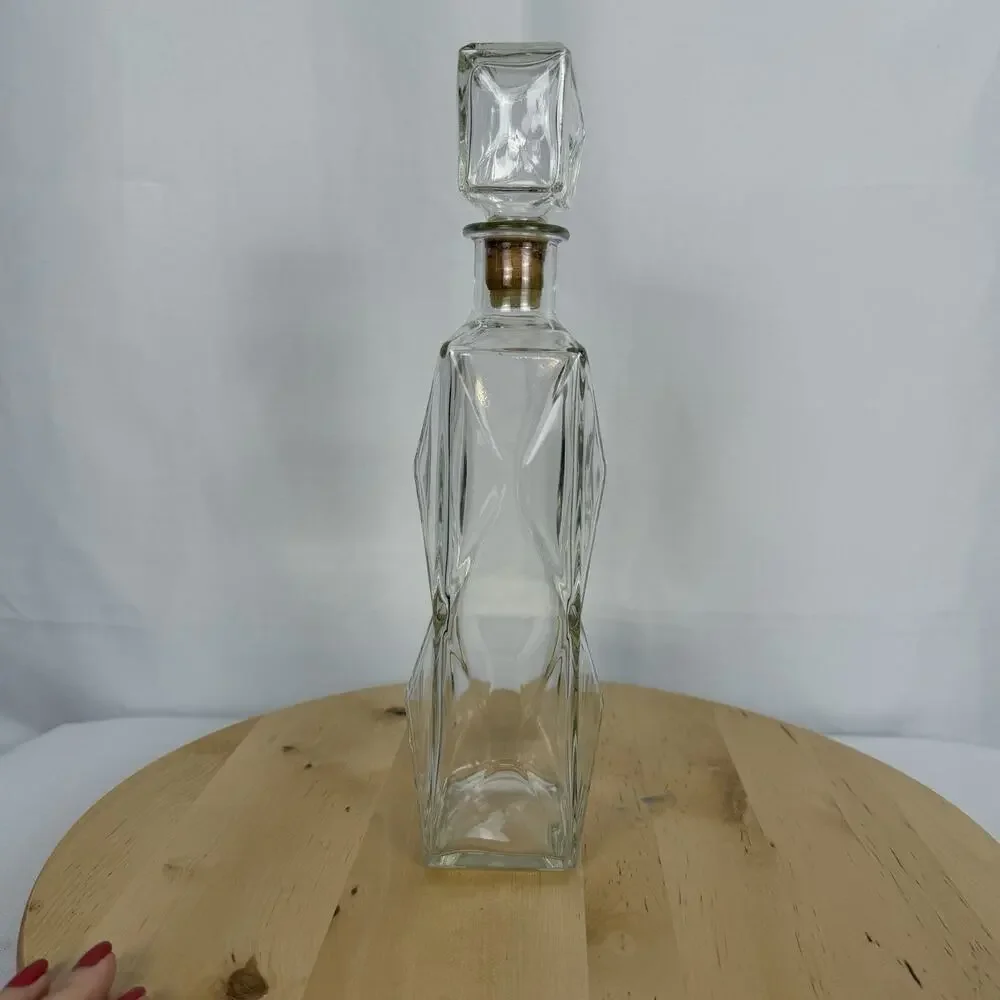 Mid-Century Modern Triangular Design Liquor Bottle/Decanter Clear Glass 12